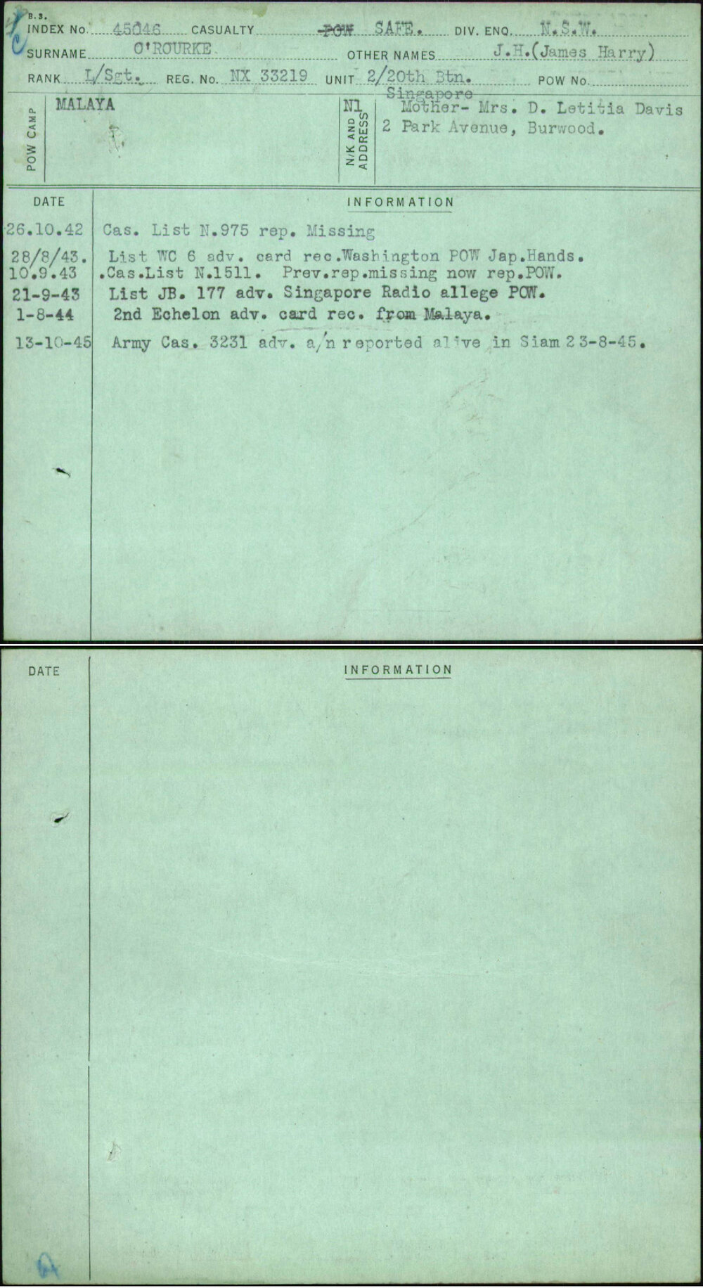 O'Rourke, J H (James Harry), NX33219