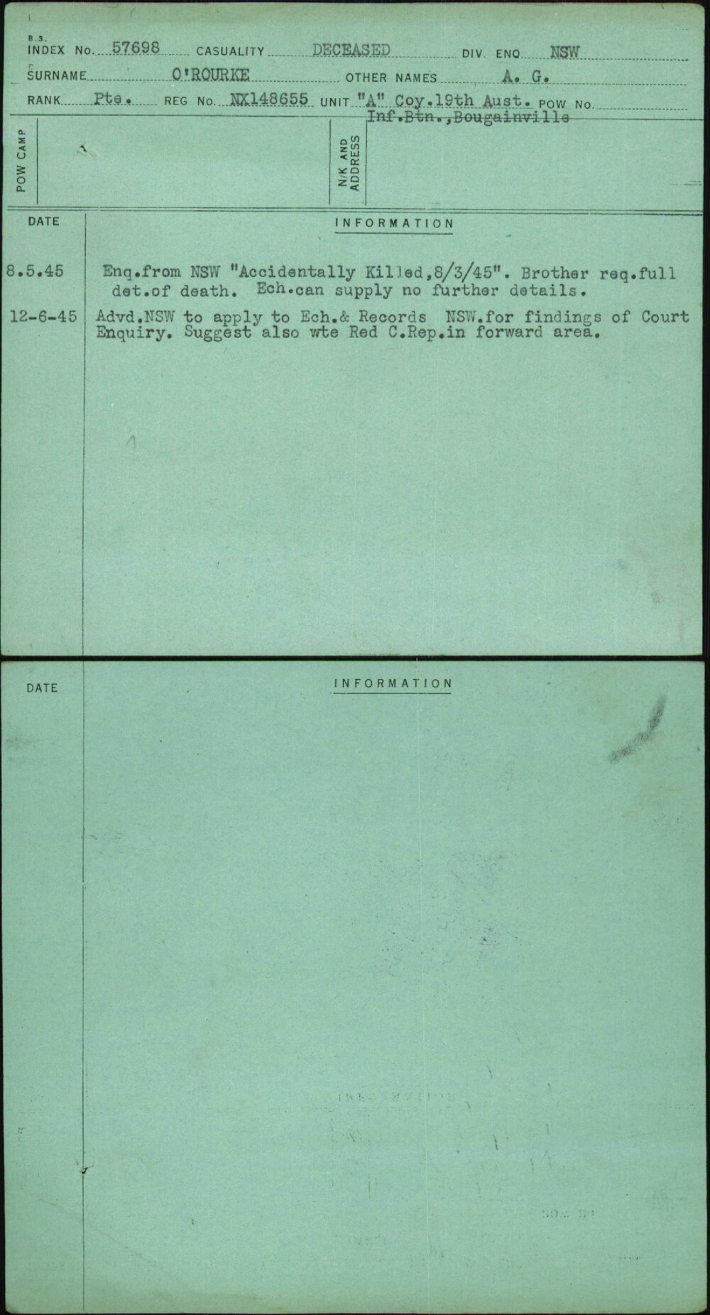 O'Rourke, A G, NX148655