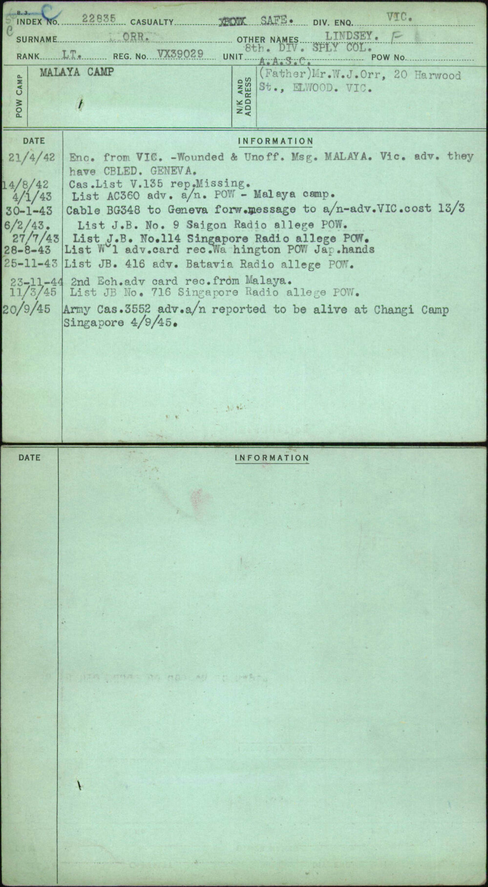 Orr, Lindsey F, VX39029