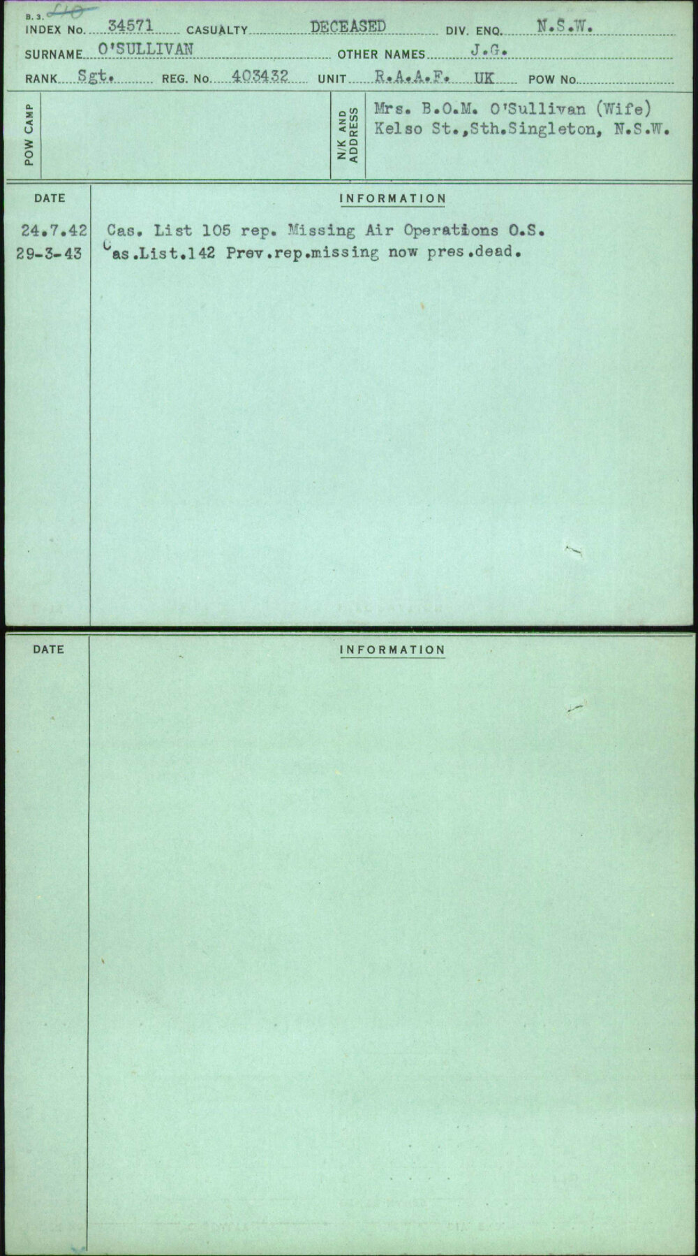 O'Sullivan, J G, 403432