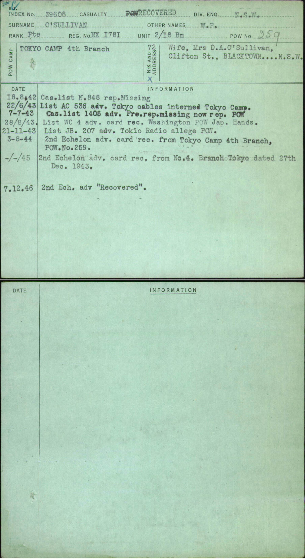 O'Sullivan, W P, NX1781