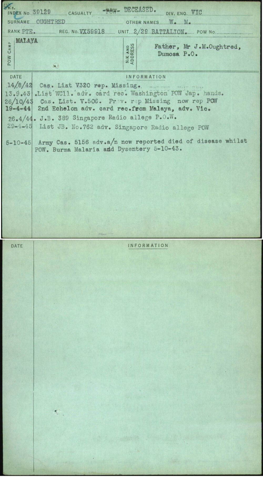 Oughtred, W M, VX59918