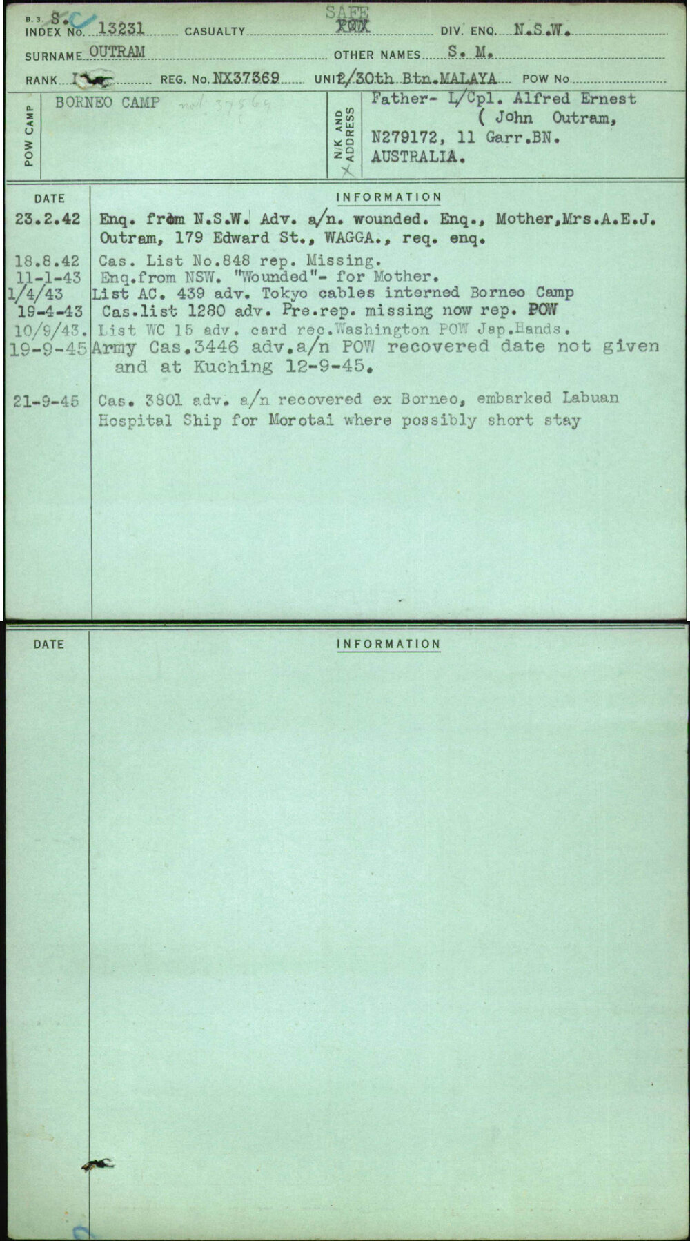 Outram, S M, NX37369