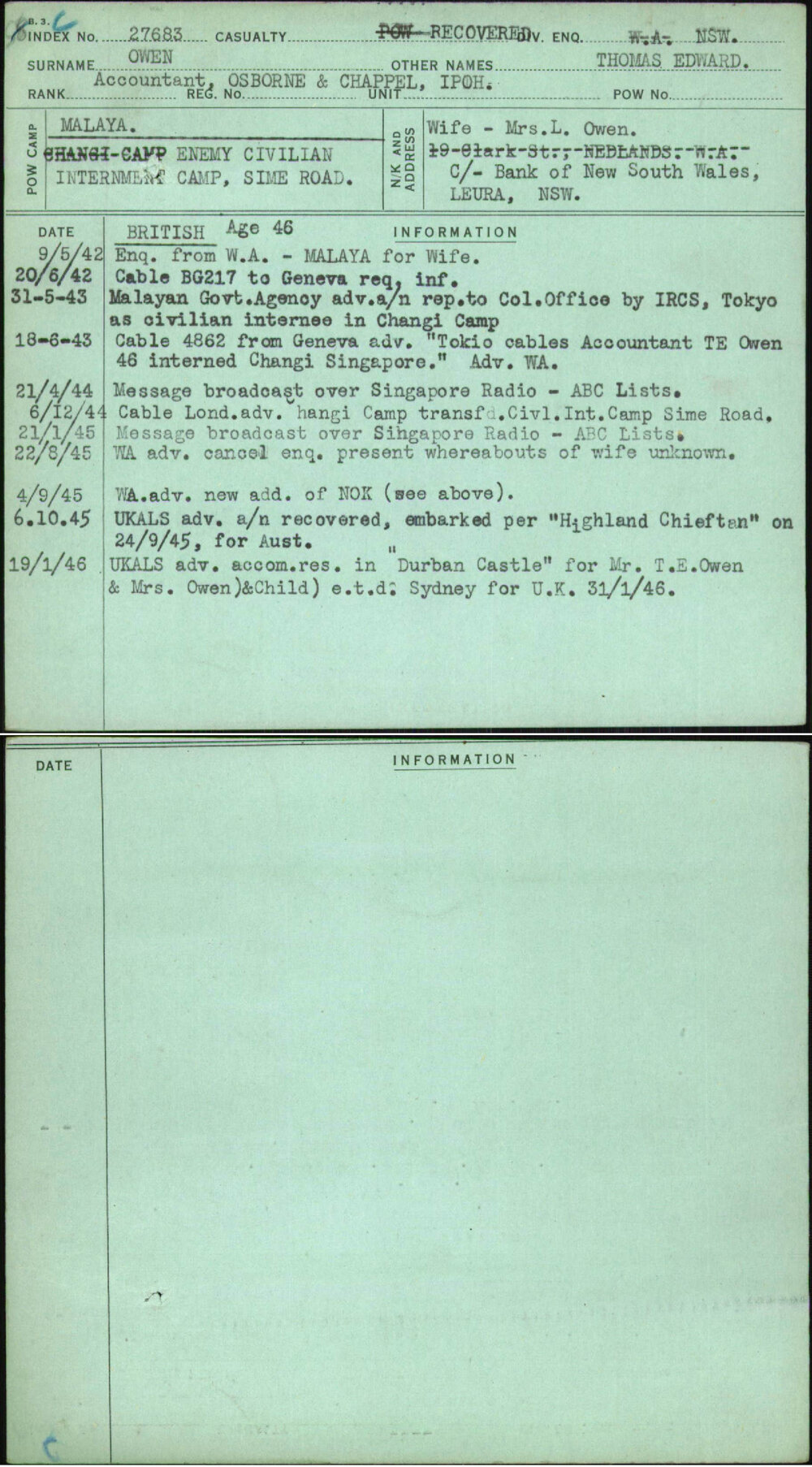 Owen, Thomas Edward, [No Service Number]