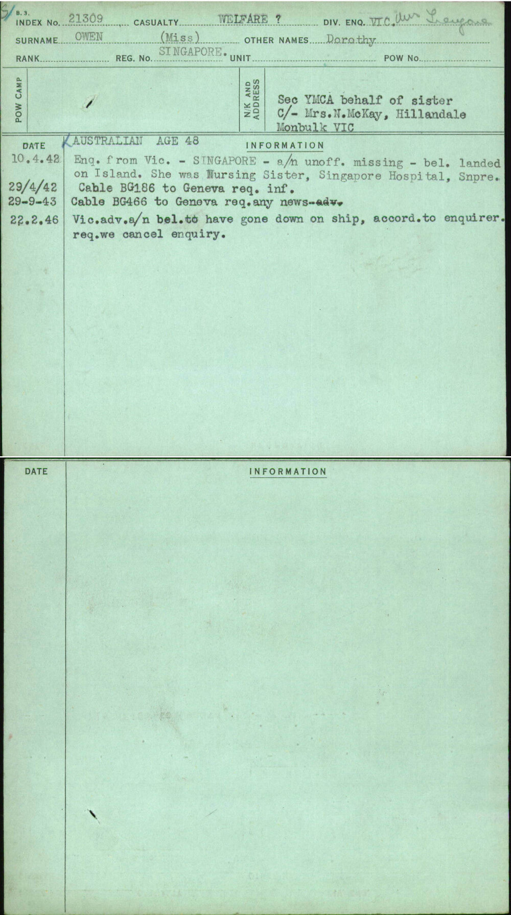 Owen (Miss), Dorothy, [No Service Number]