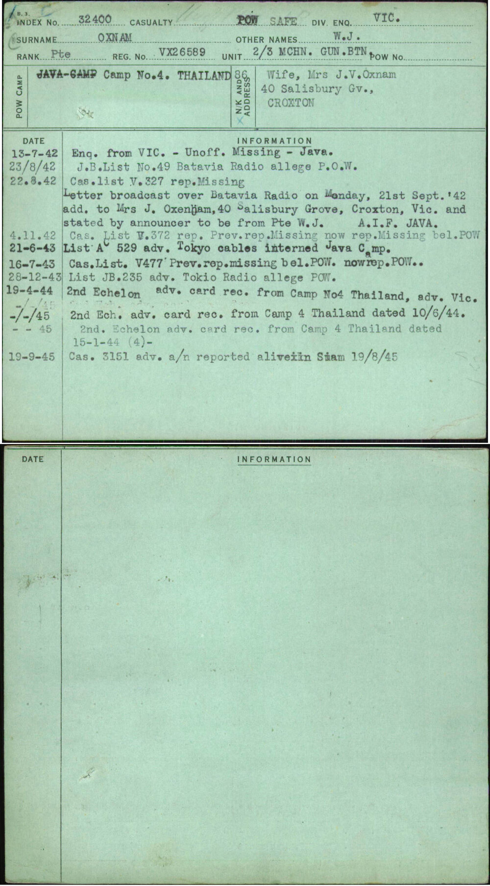 Oxnam, W J, VX26589