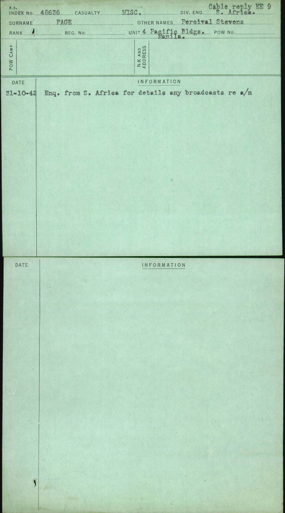 Page, Percival Stevens, [No Service Number]