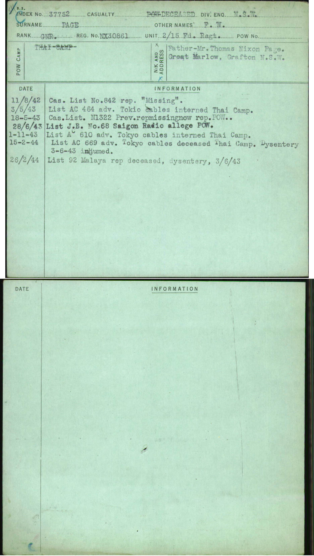 Page, F W, NX30861