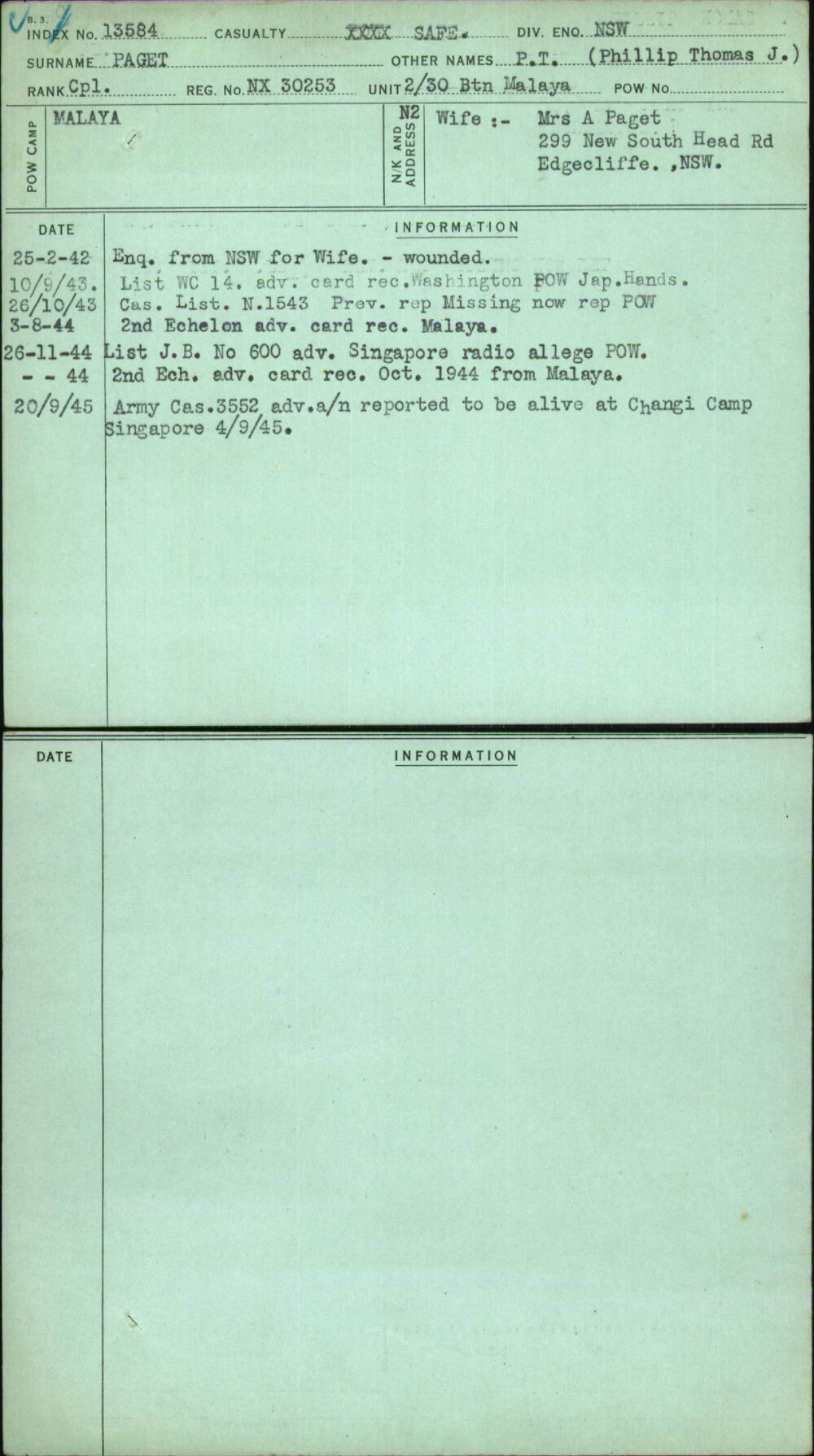 Paget, P T (Phillip Thomas J), NX30253