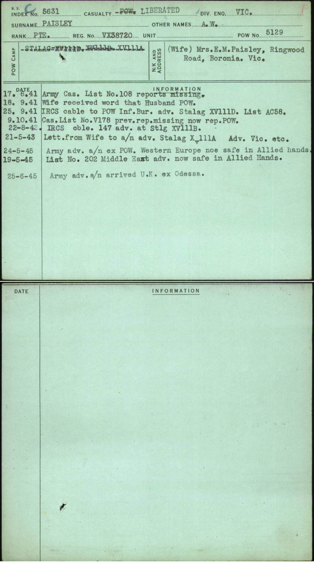 Paisley, A W, VX38720