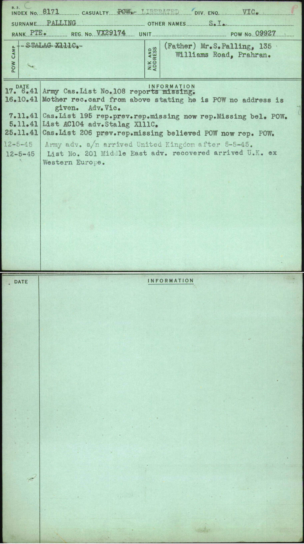 Palling, S I, VX29174