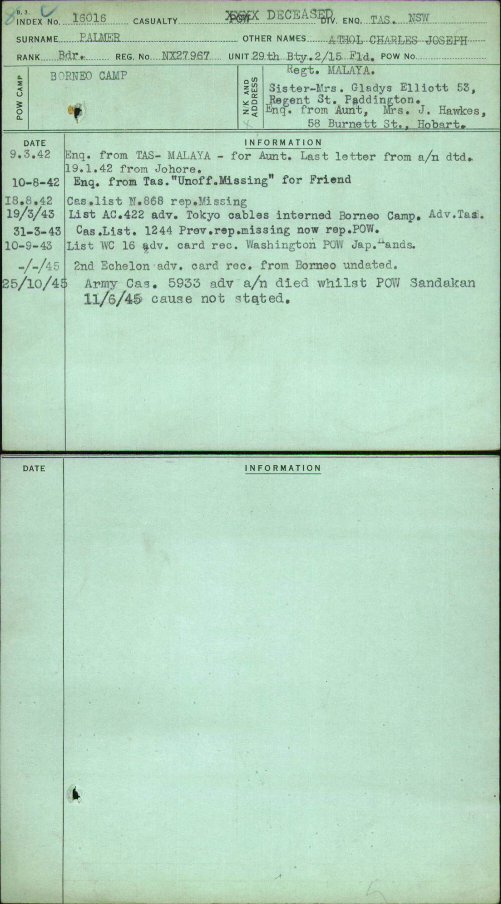 Palmer, Athol Charles Joseph, NX27967