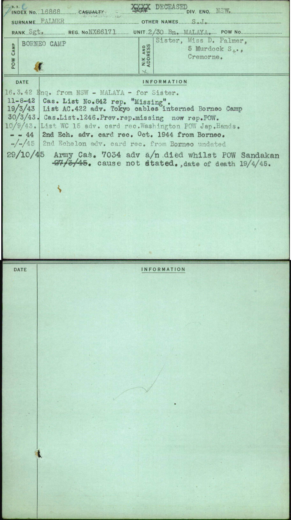 Palmer, S J, NX66171