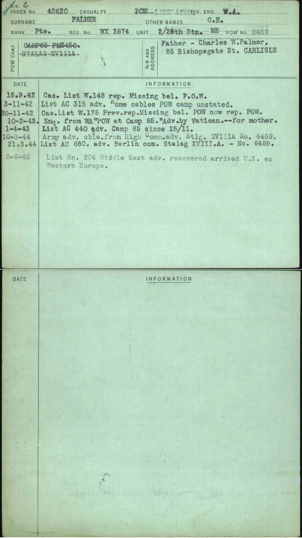 Palmer, G H, WX3874