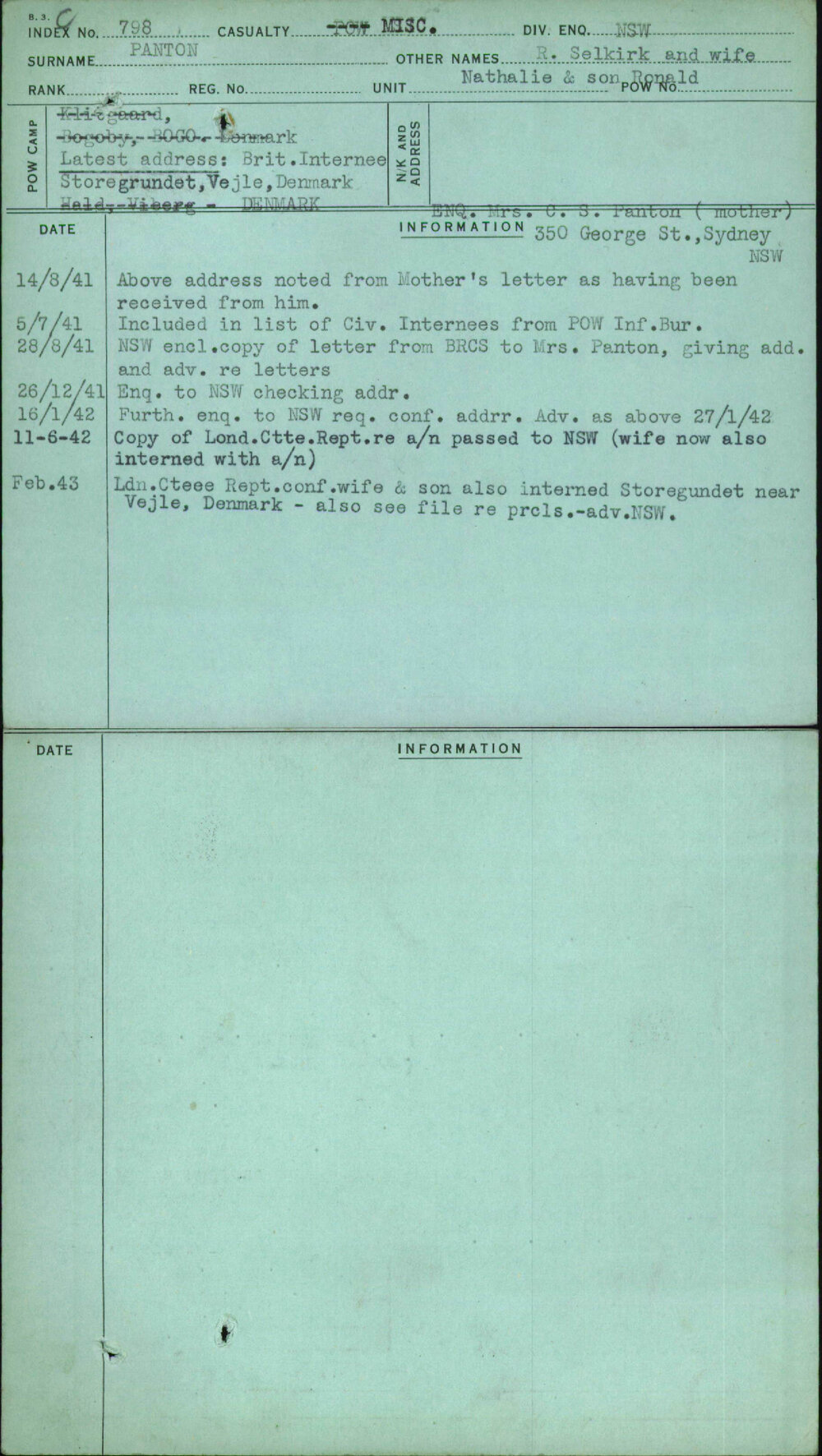 Panton, R Selkirk And Wife, [No Service Number]