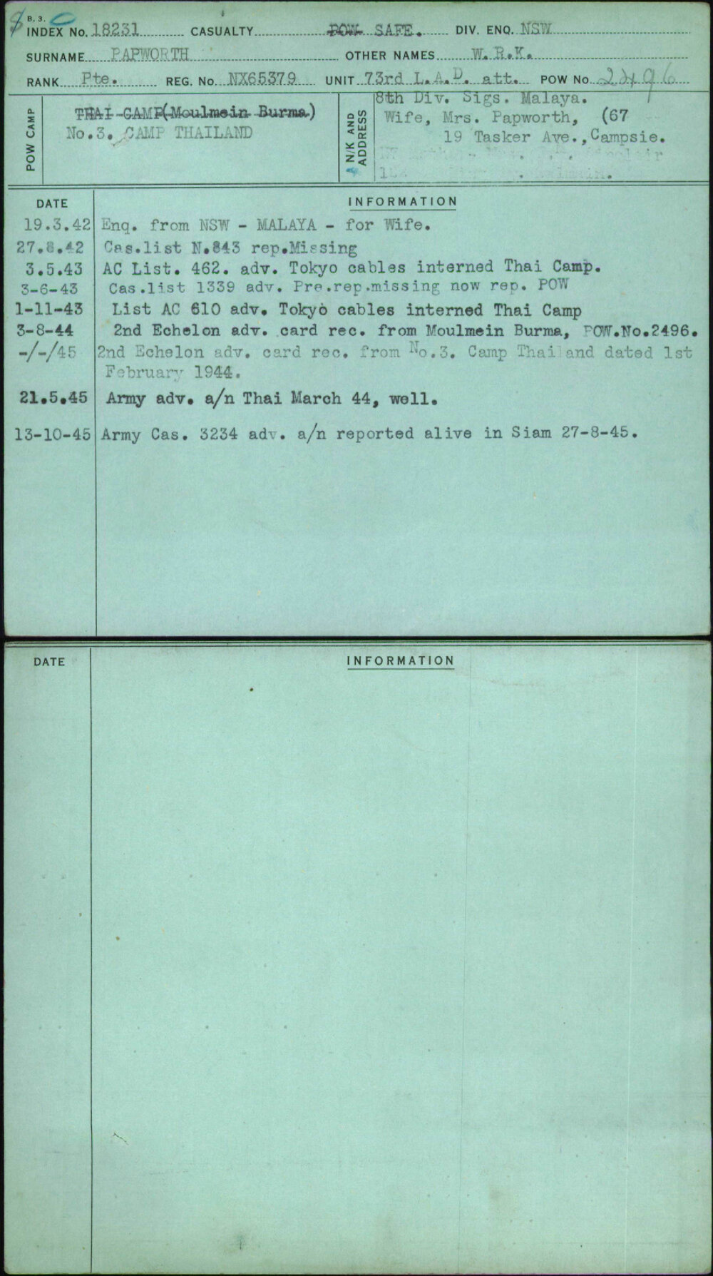 Papworth, W R K, NX65379