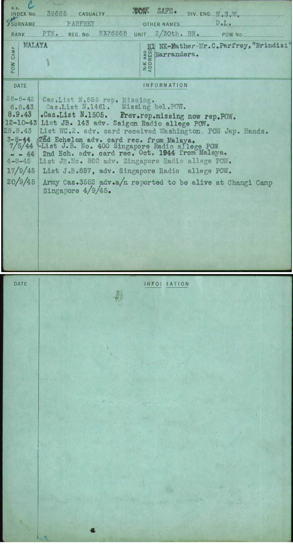 Parfrey, D L, NX36568