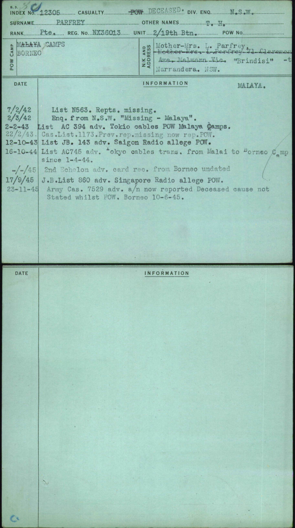 Parfrey, T H, NX36013