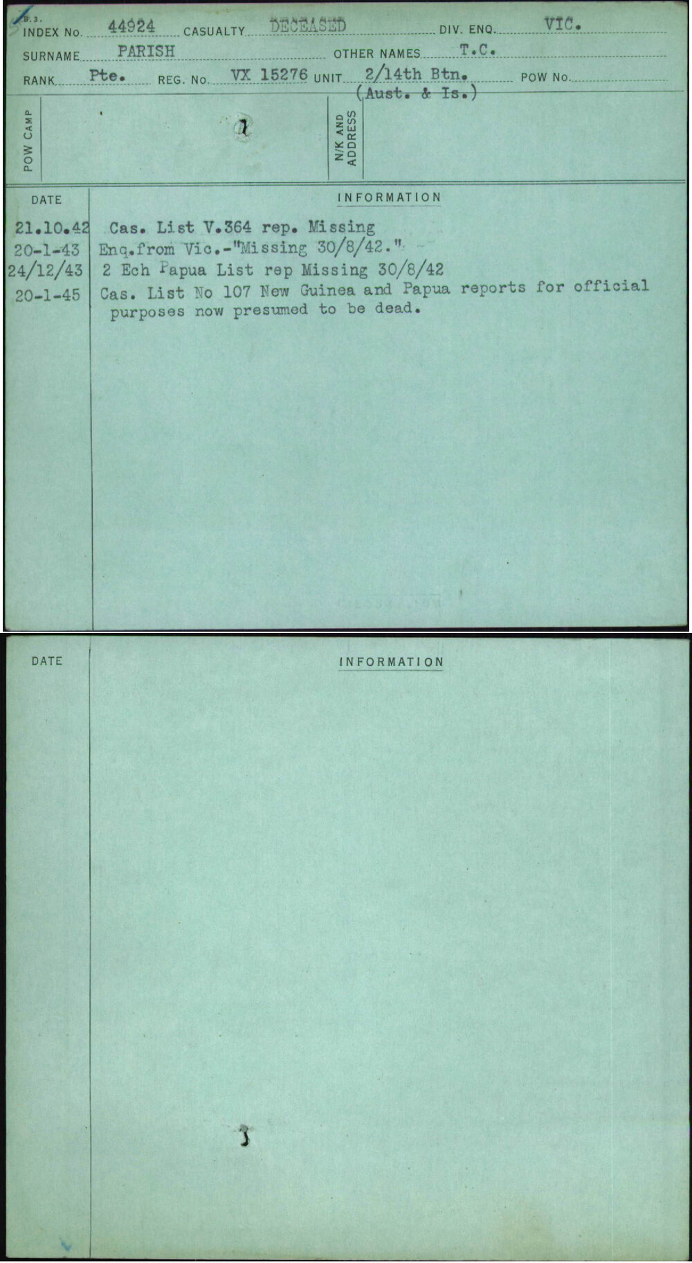 Parish, T C, VX15276