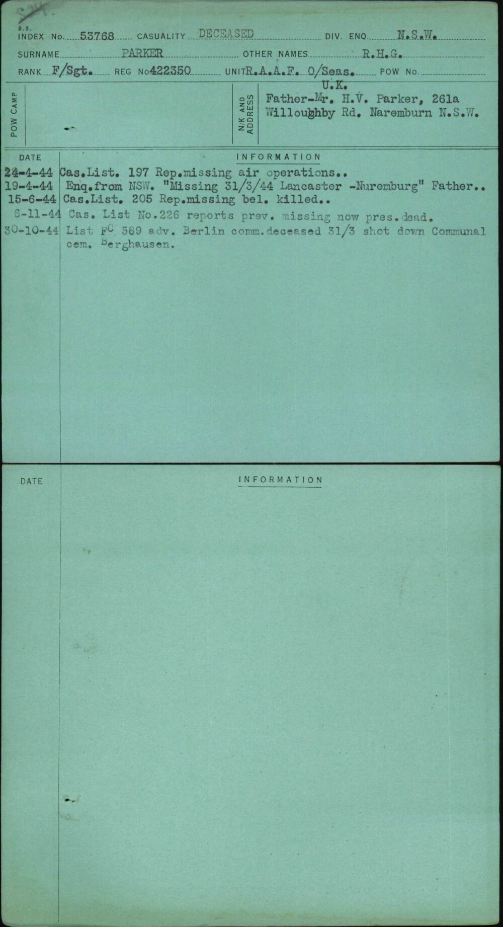 Parker, R H G, 422350