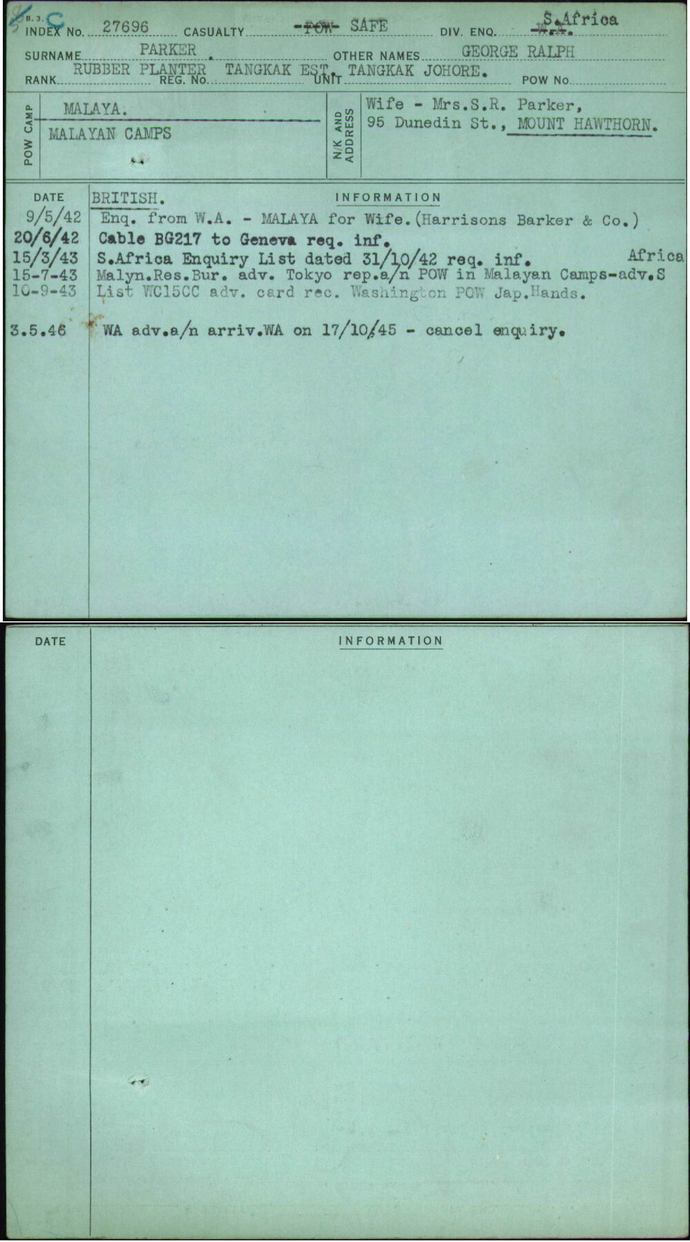 Parker, George Ralph, [No Service Number]