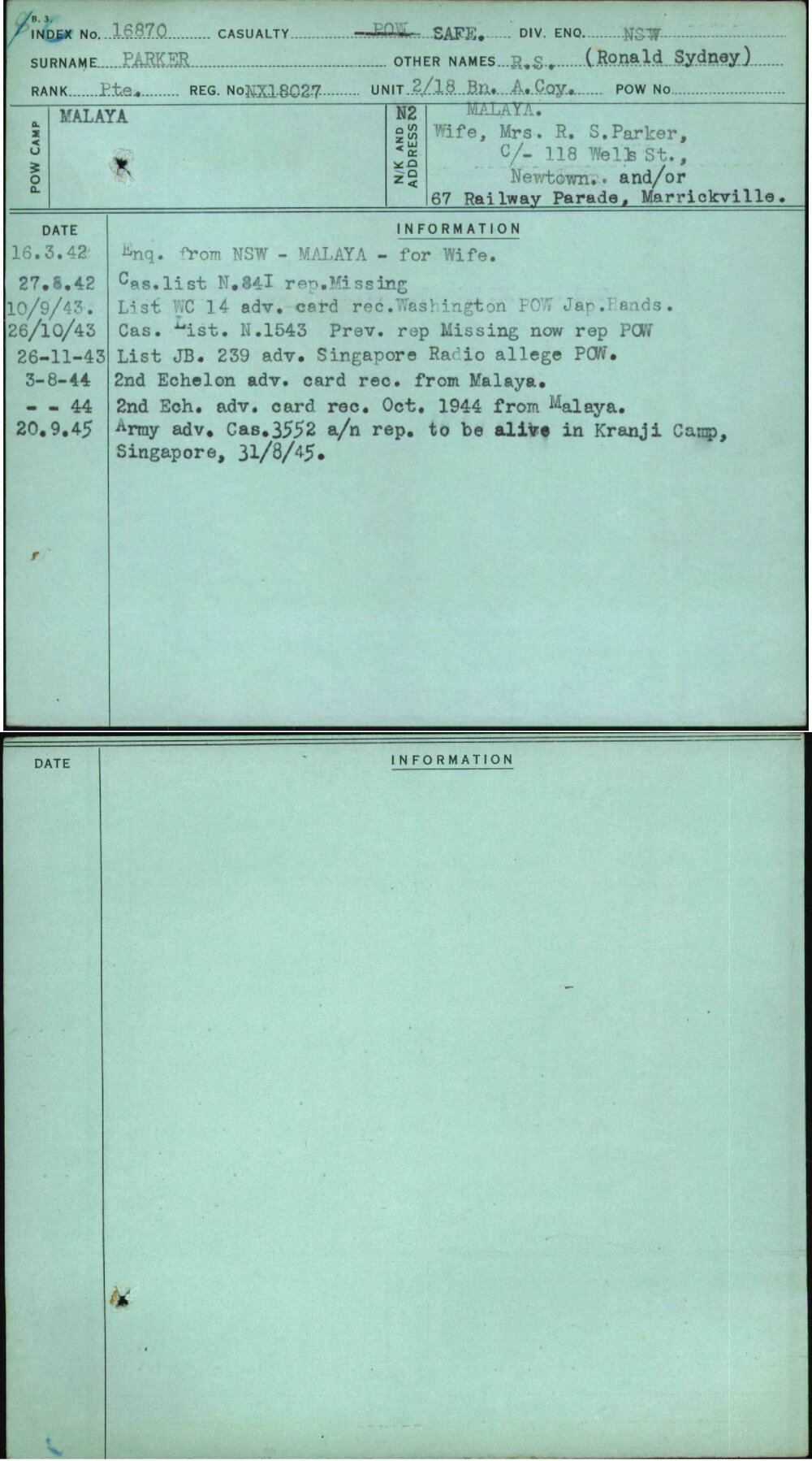 Parker, R S (Ronald Sydney), NX18027