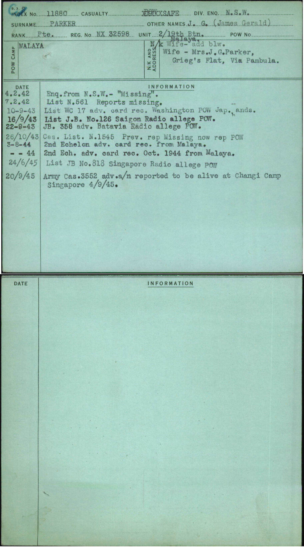 Parker, J G (James Gerald), NX32598