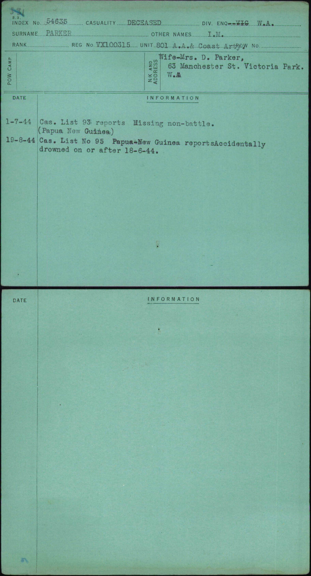 Parker, I M, VX100315