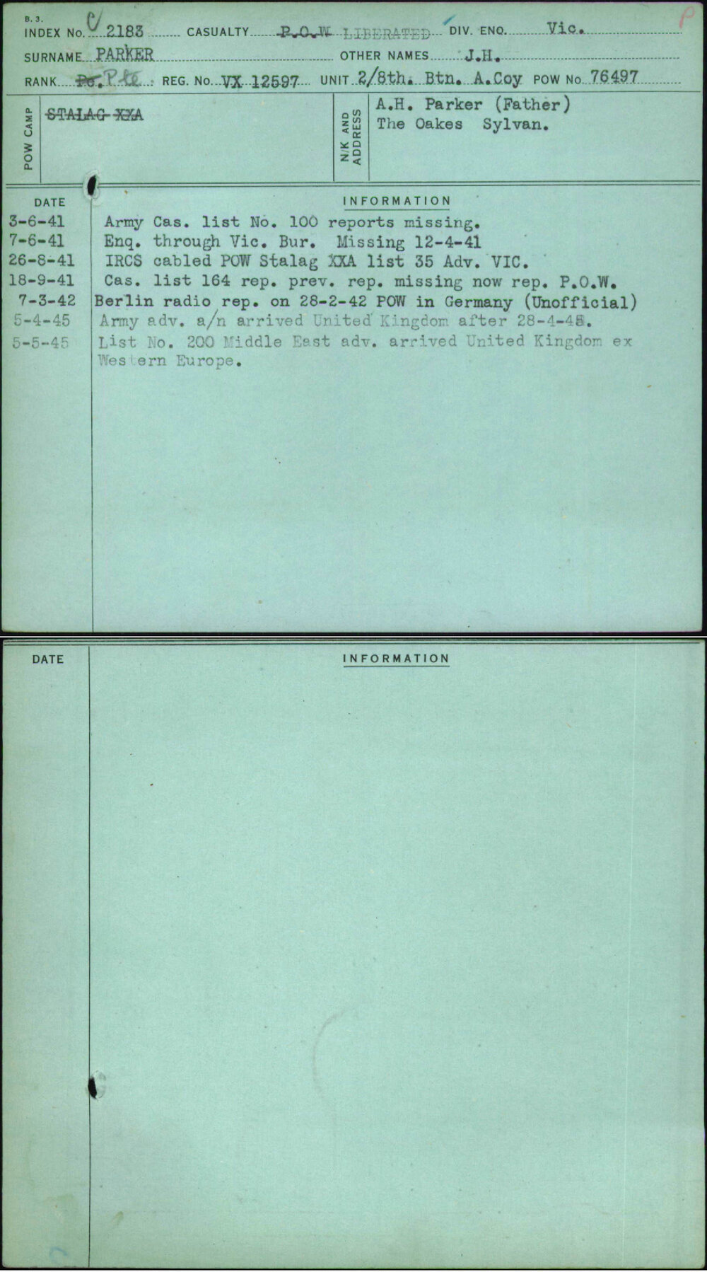 Parker, J H, VX12597