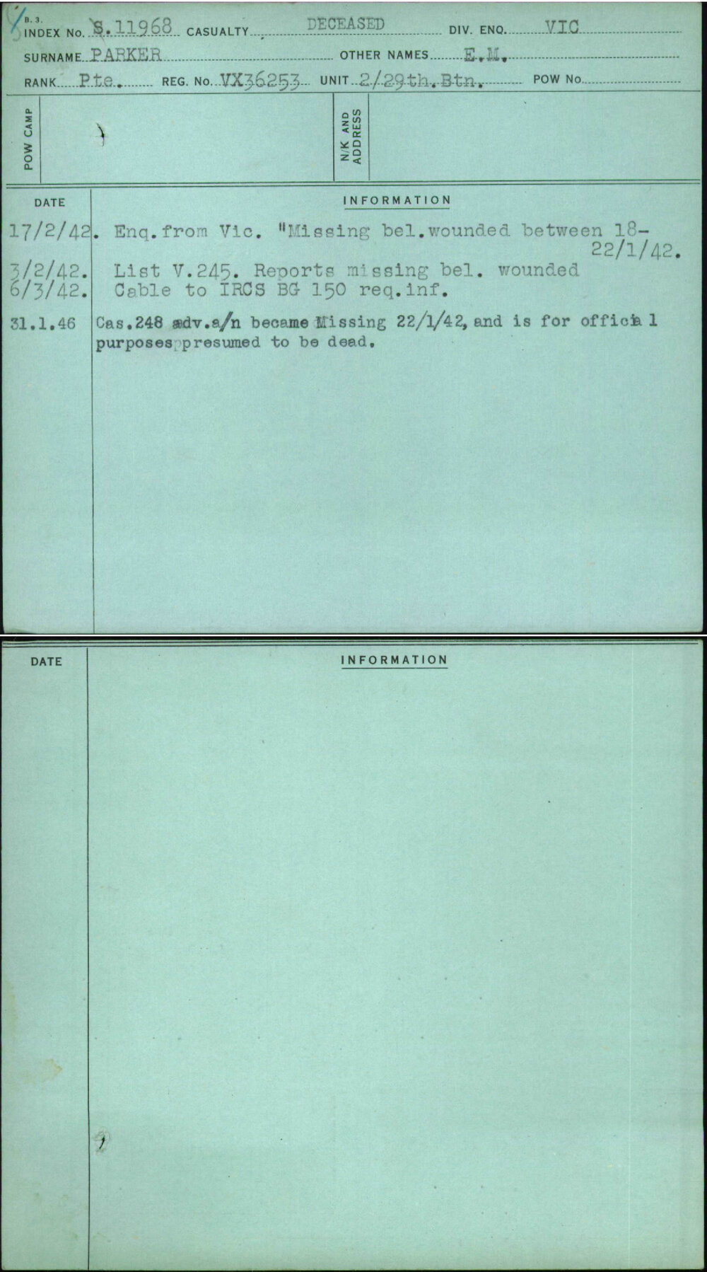 Parker, E M, VX36253