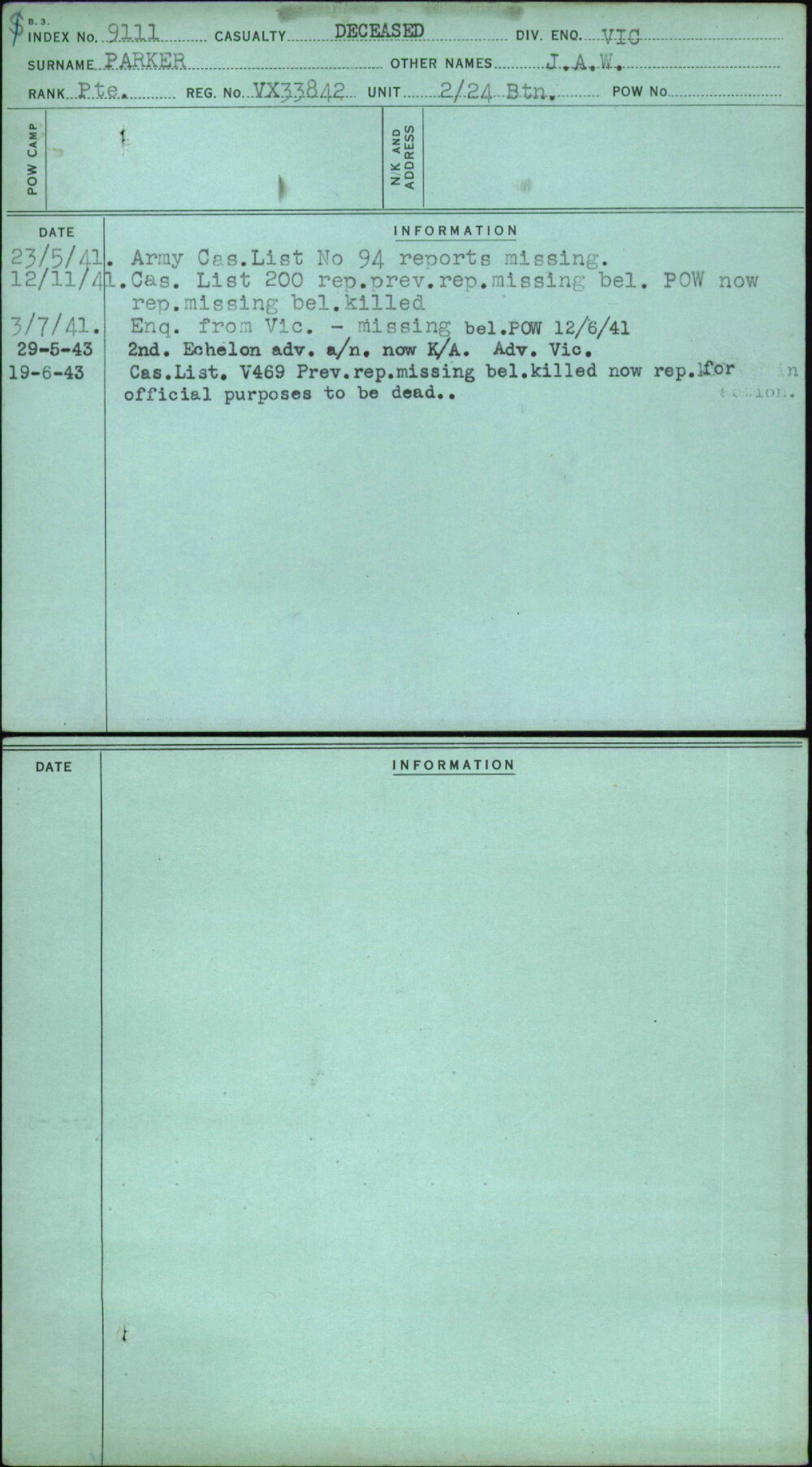 Parker, J A W, VX33842