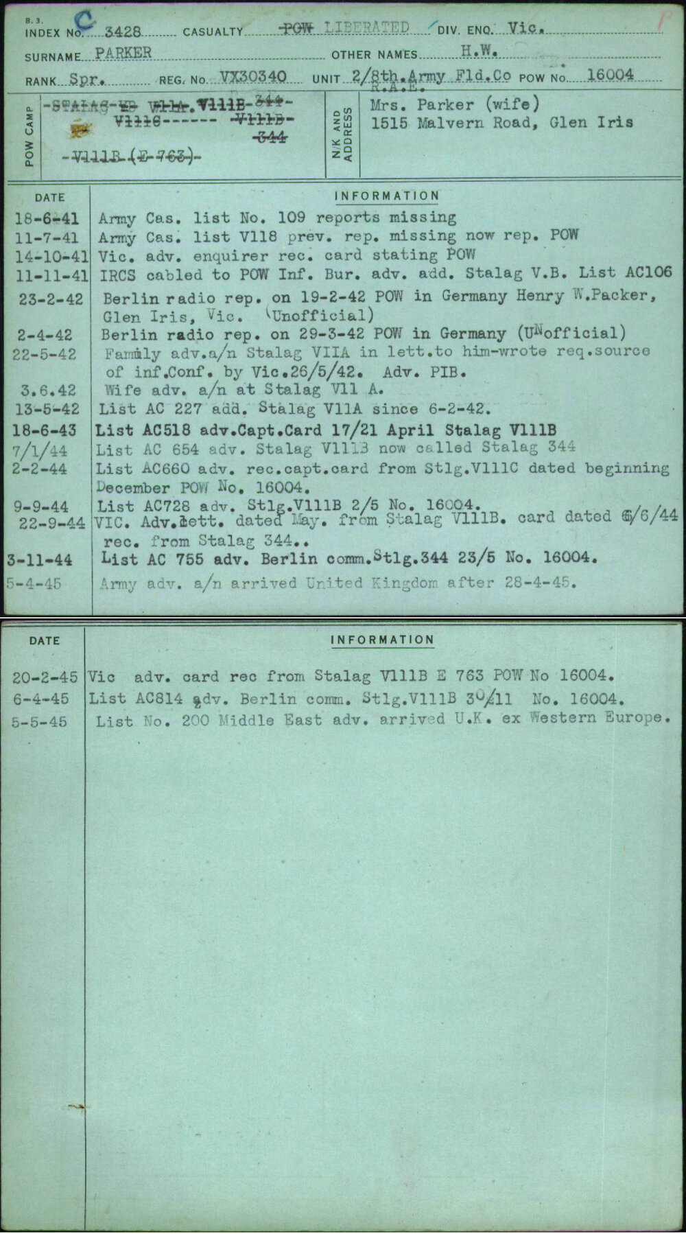 Parker, H W, VX30340