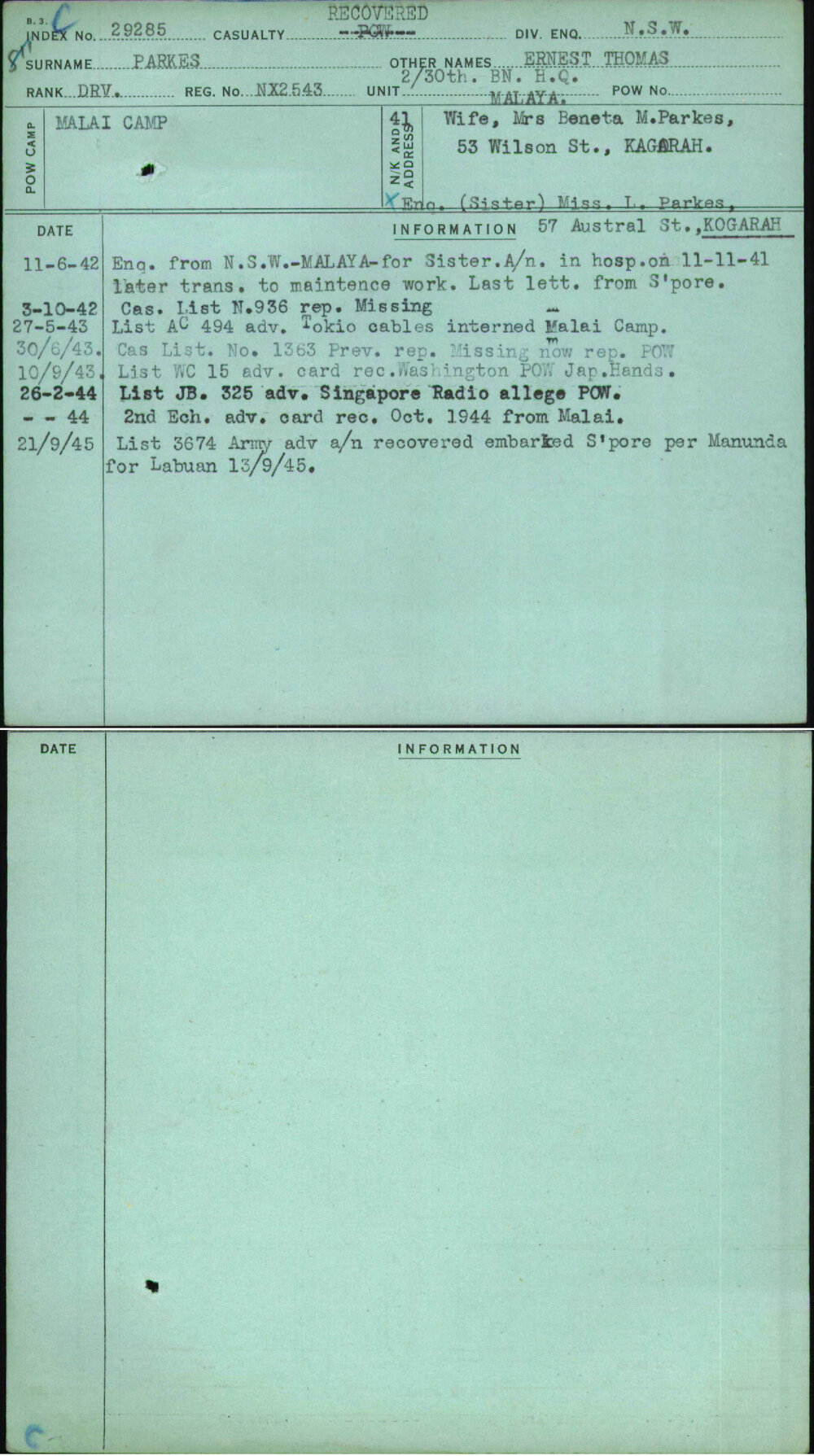 Parkes, Ernest Thomas, NX2543