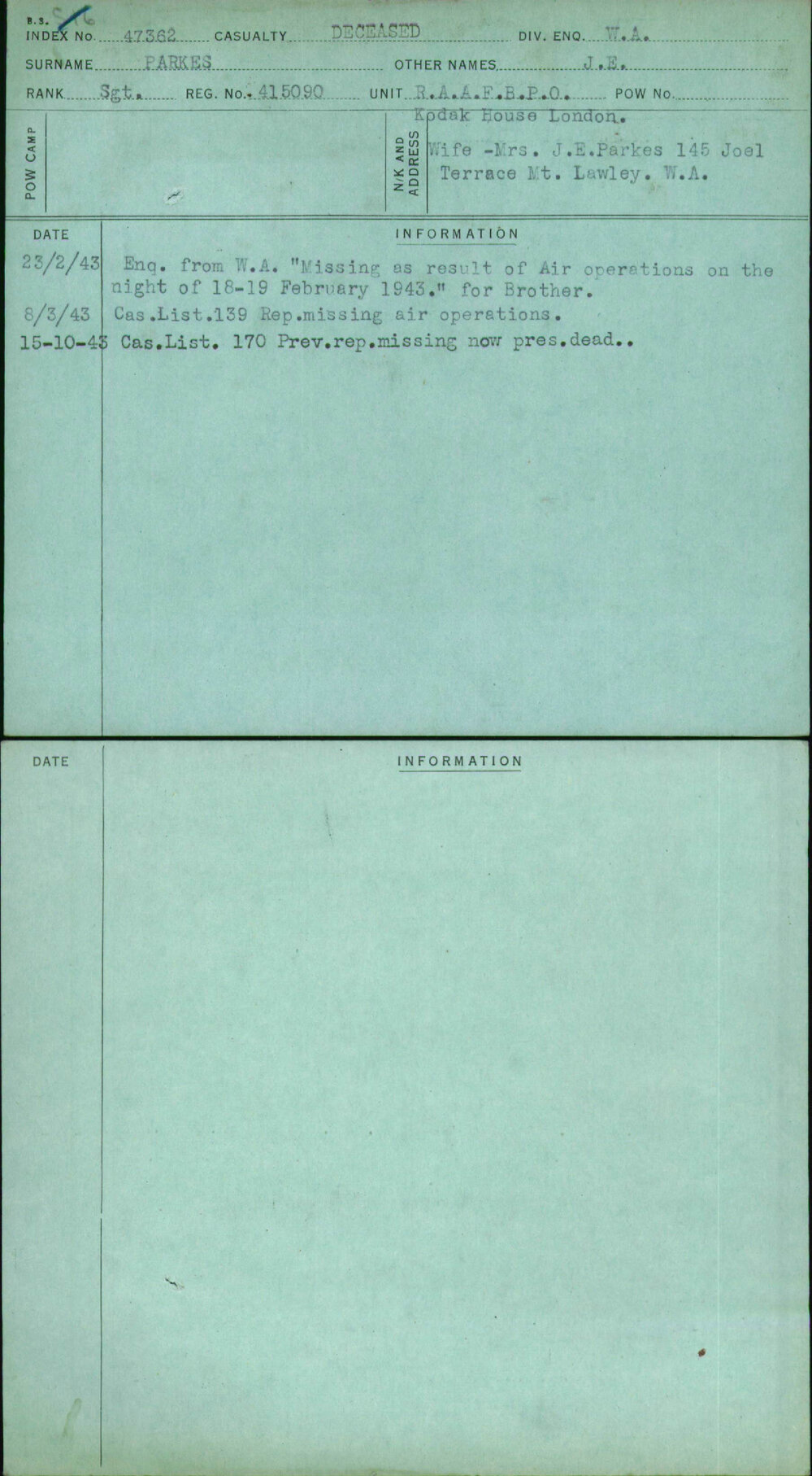 Parkes, J E, 415090