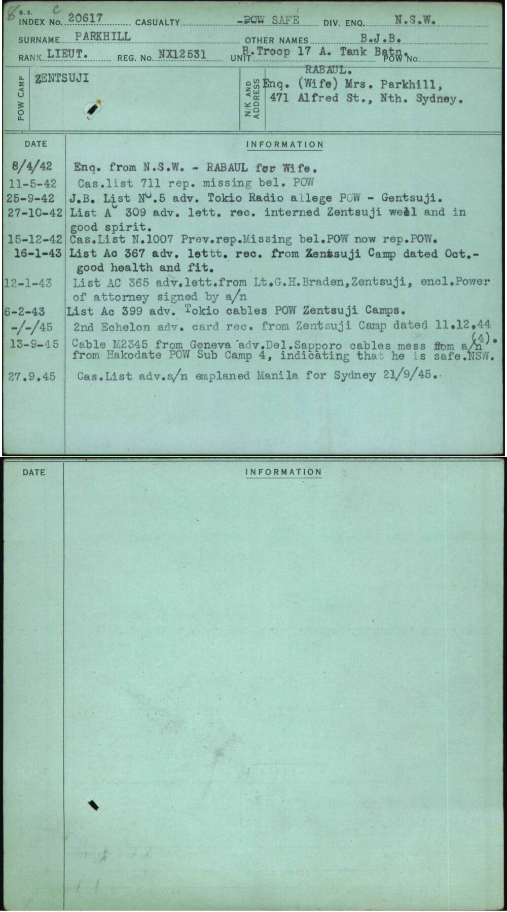 Parkhill, B J B, NX12531