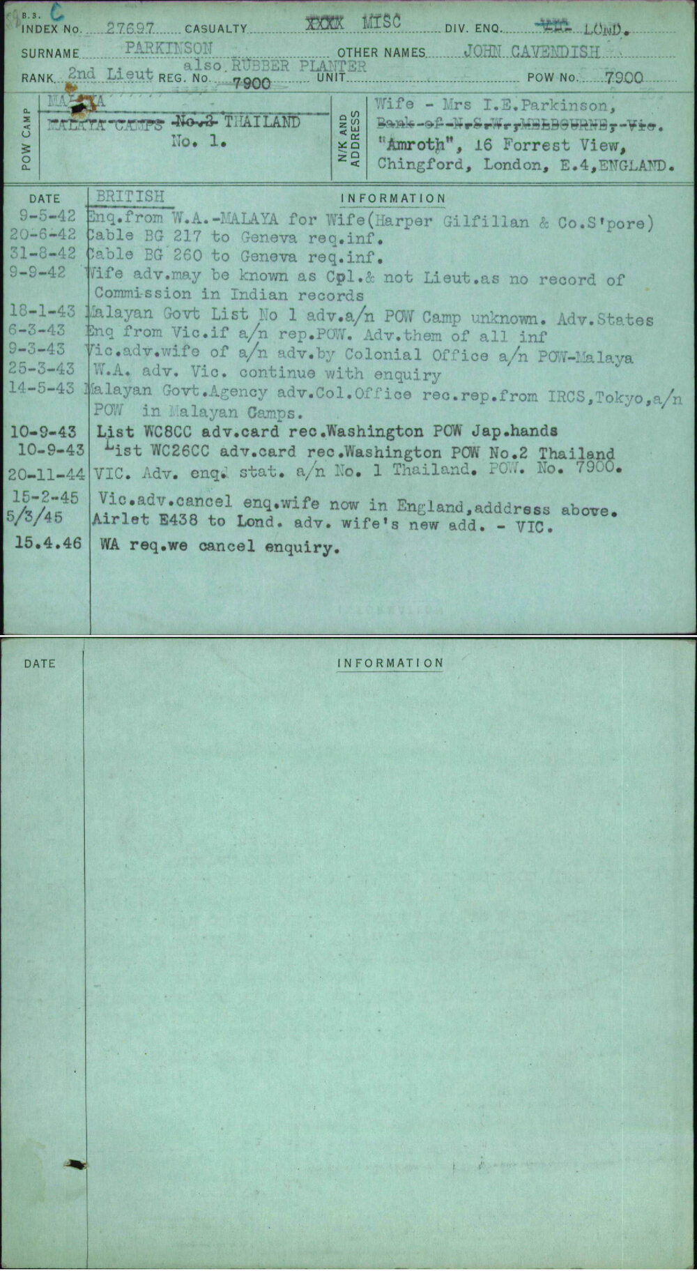 Parkinson, John Cavendish, 7900