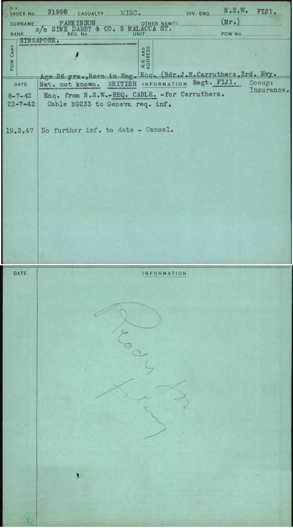 Parkinson, (Mr), [No Service Number]