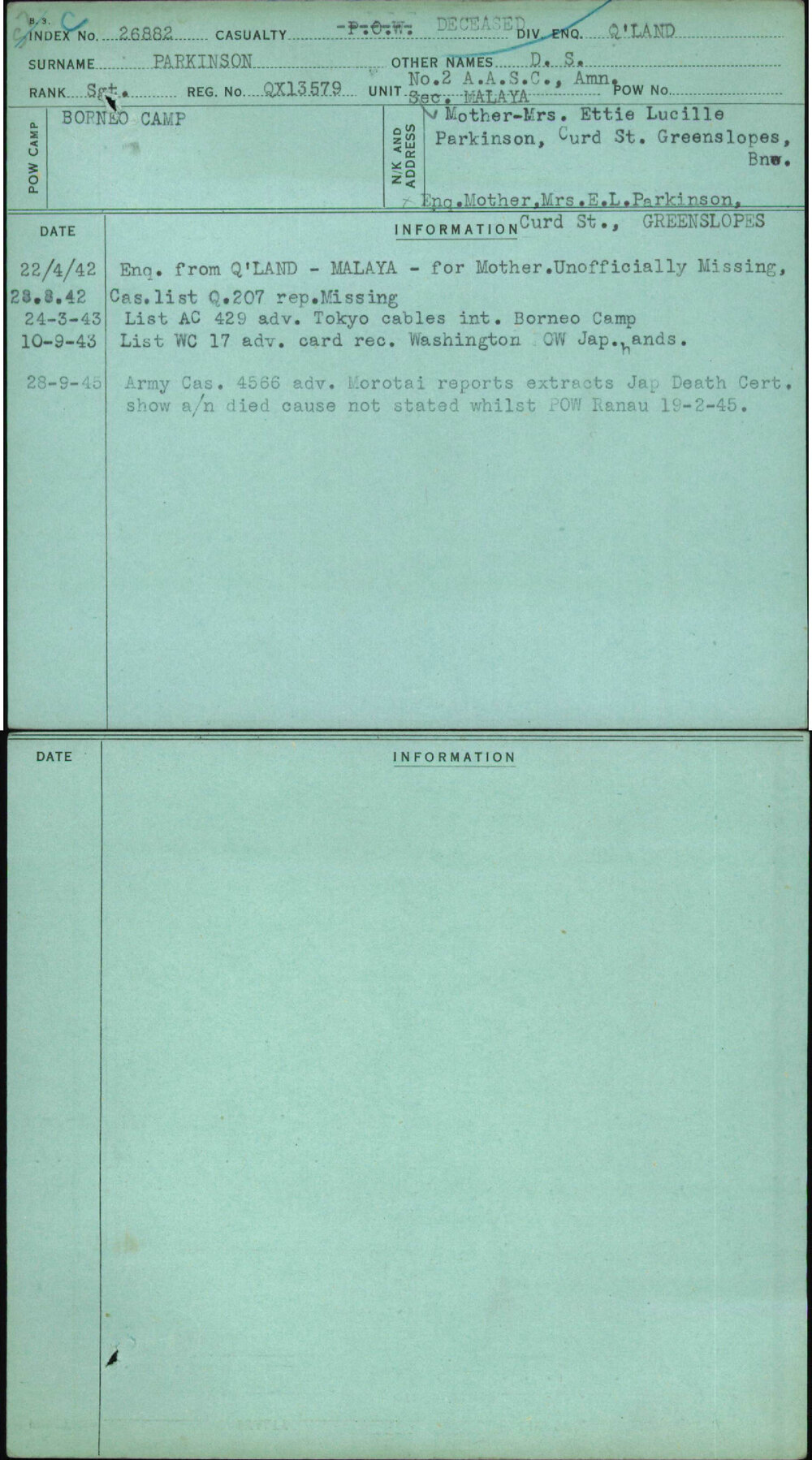 Parkinson, D S, QX13579