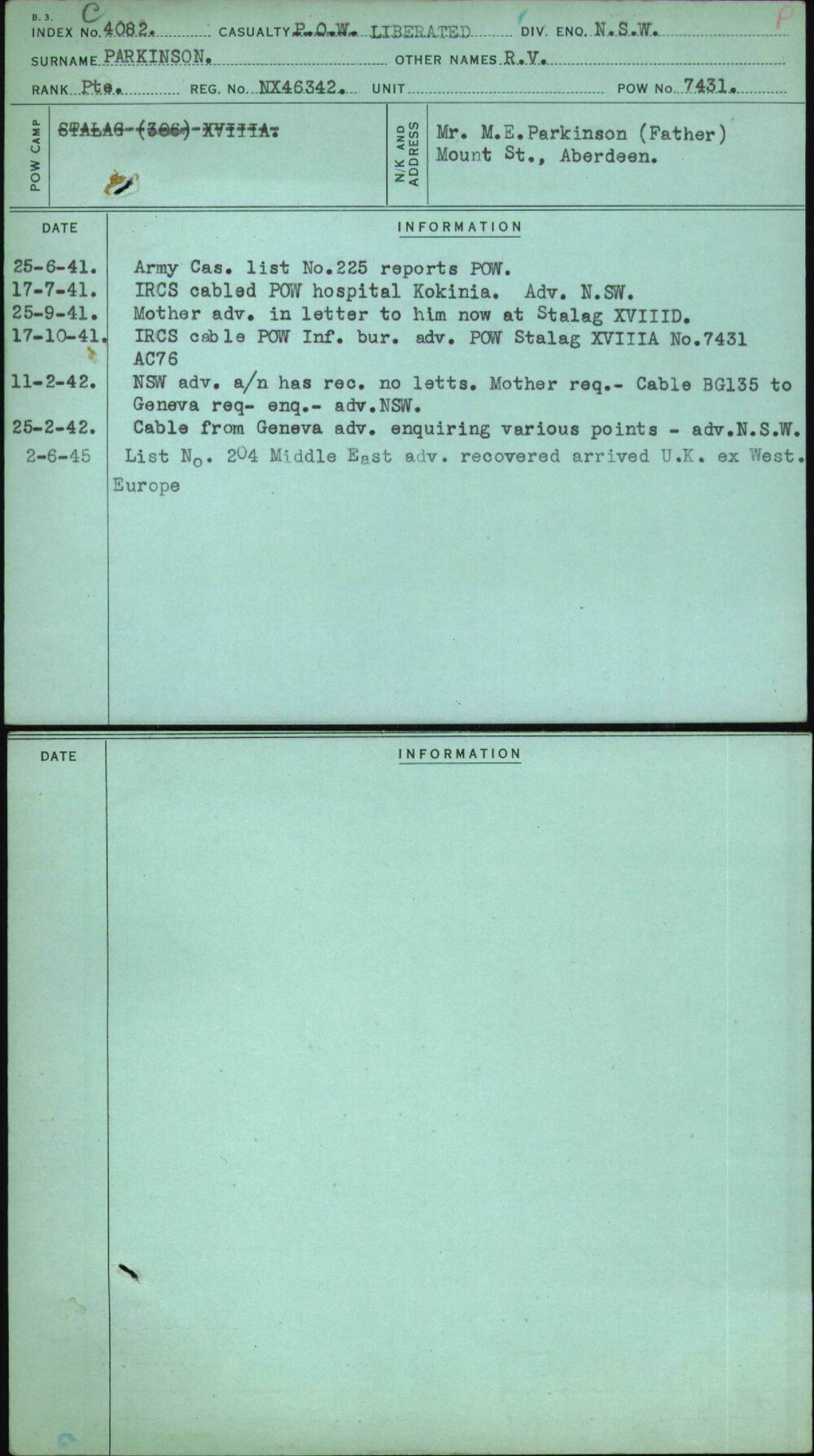 Parkinson, R V, NX46342
