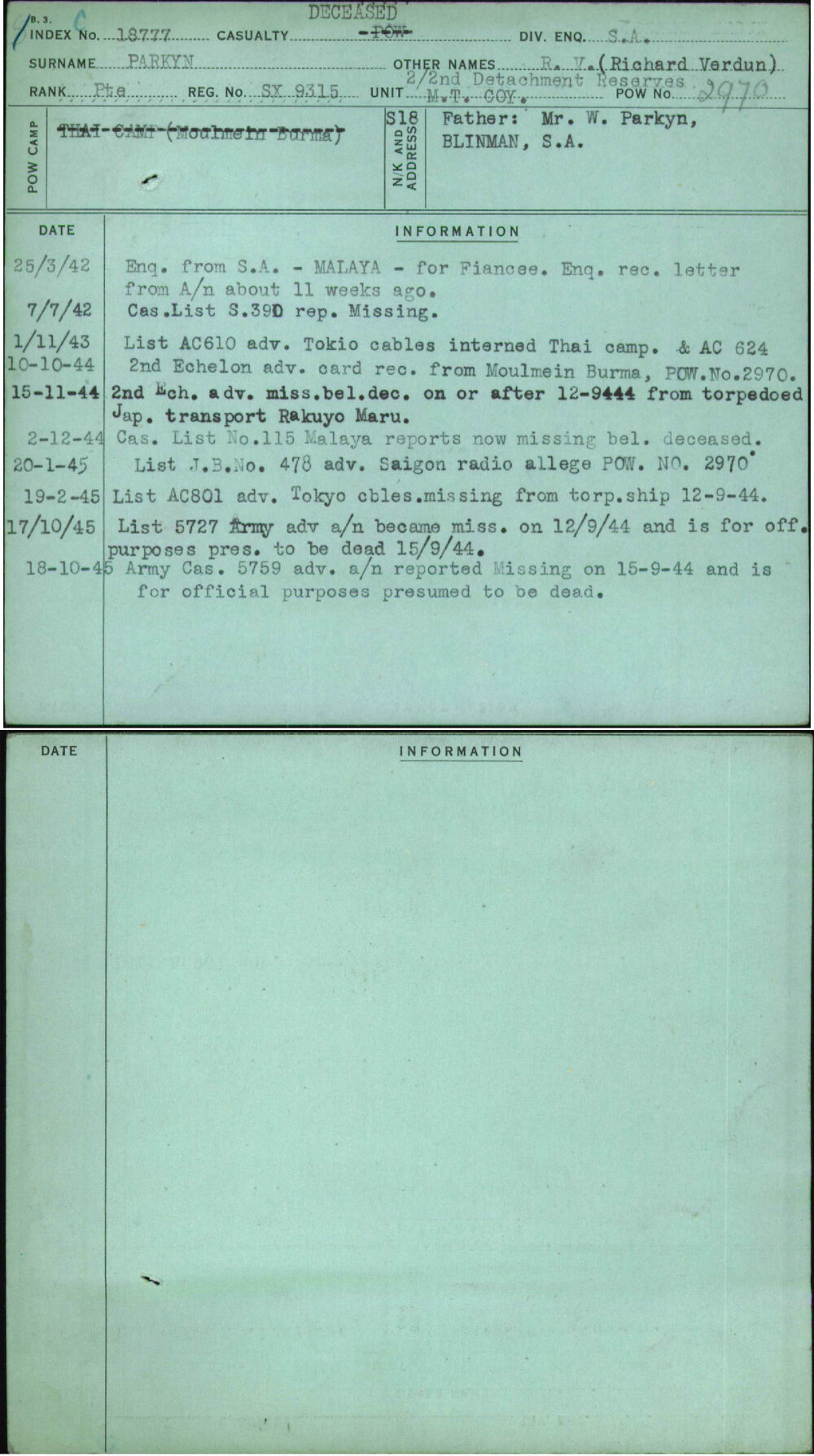 Parkyn, R V (Richard Verdun), SX9315