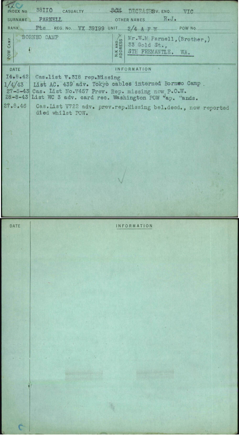 Parnell, R J, VX39199