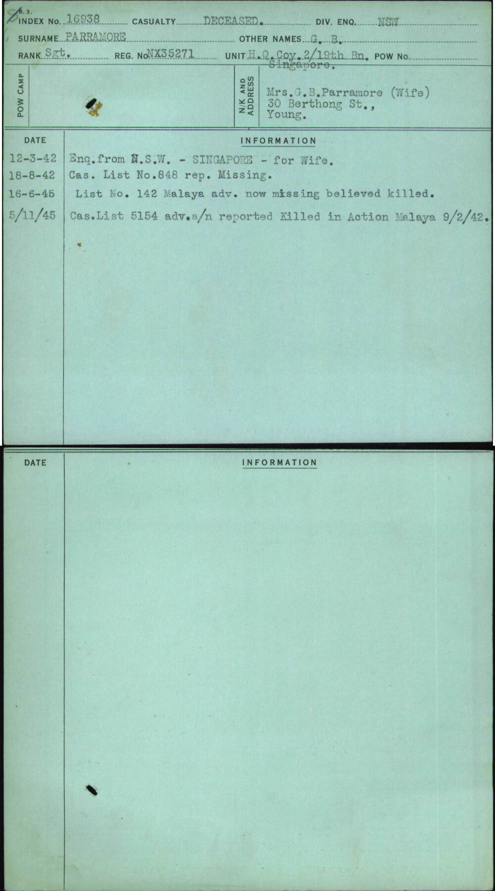 Parramore, G B, NX35271