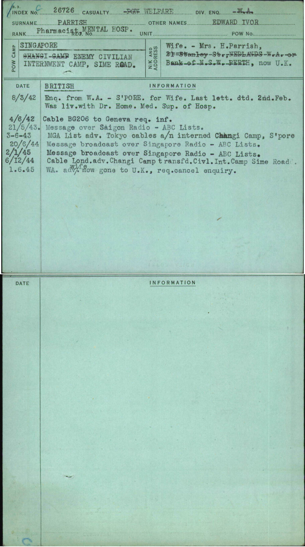 Parrish, Edward Ivor, [No Service Number]