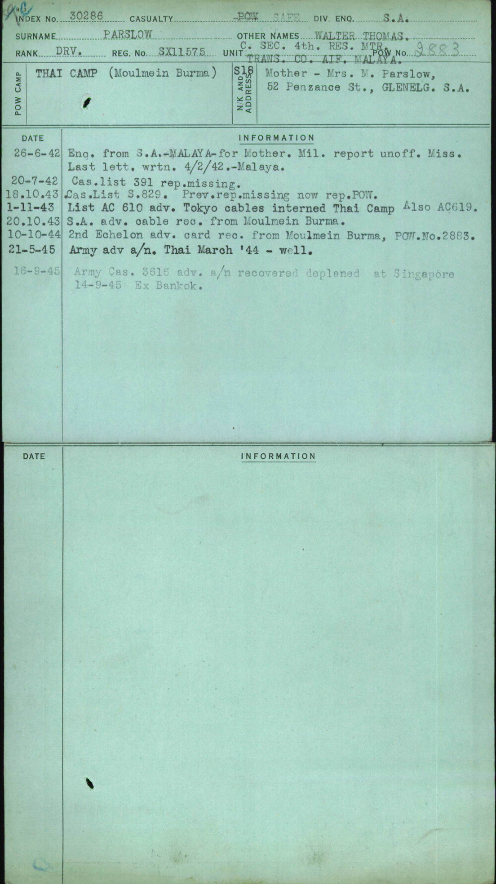 Parslow, Walter Thomas, SX11575