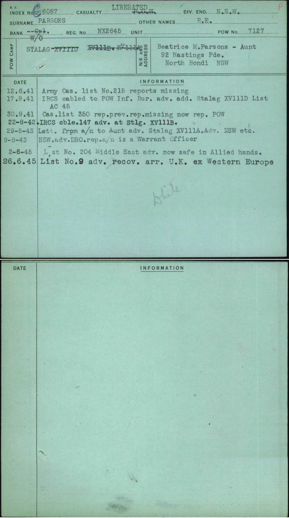 Parsons, R E, NX2645