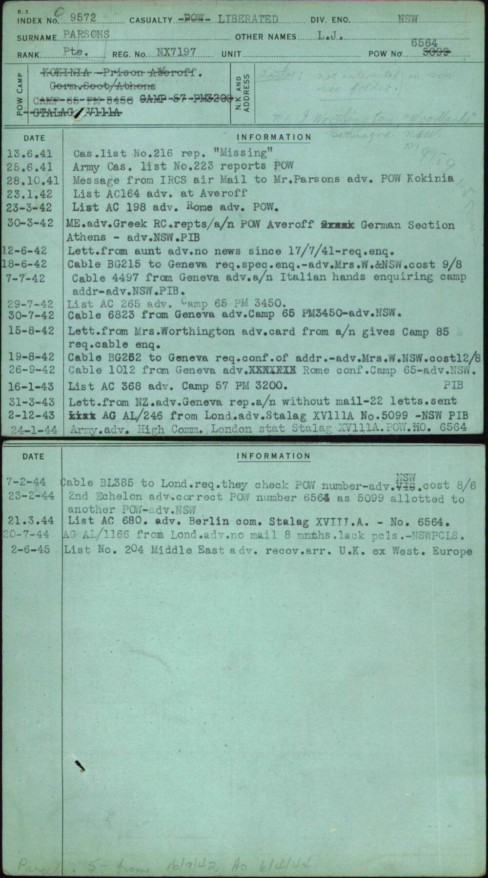 Parsons, L J, NX7197