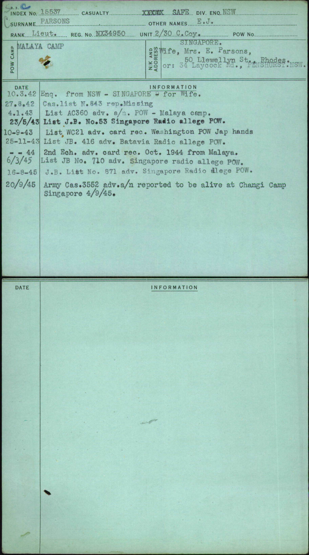 Parsons, E J, NX34950