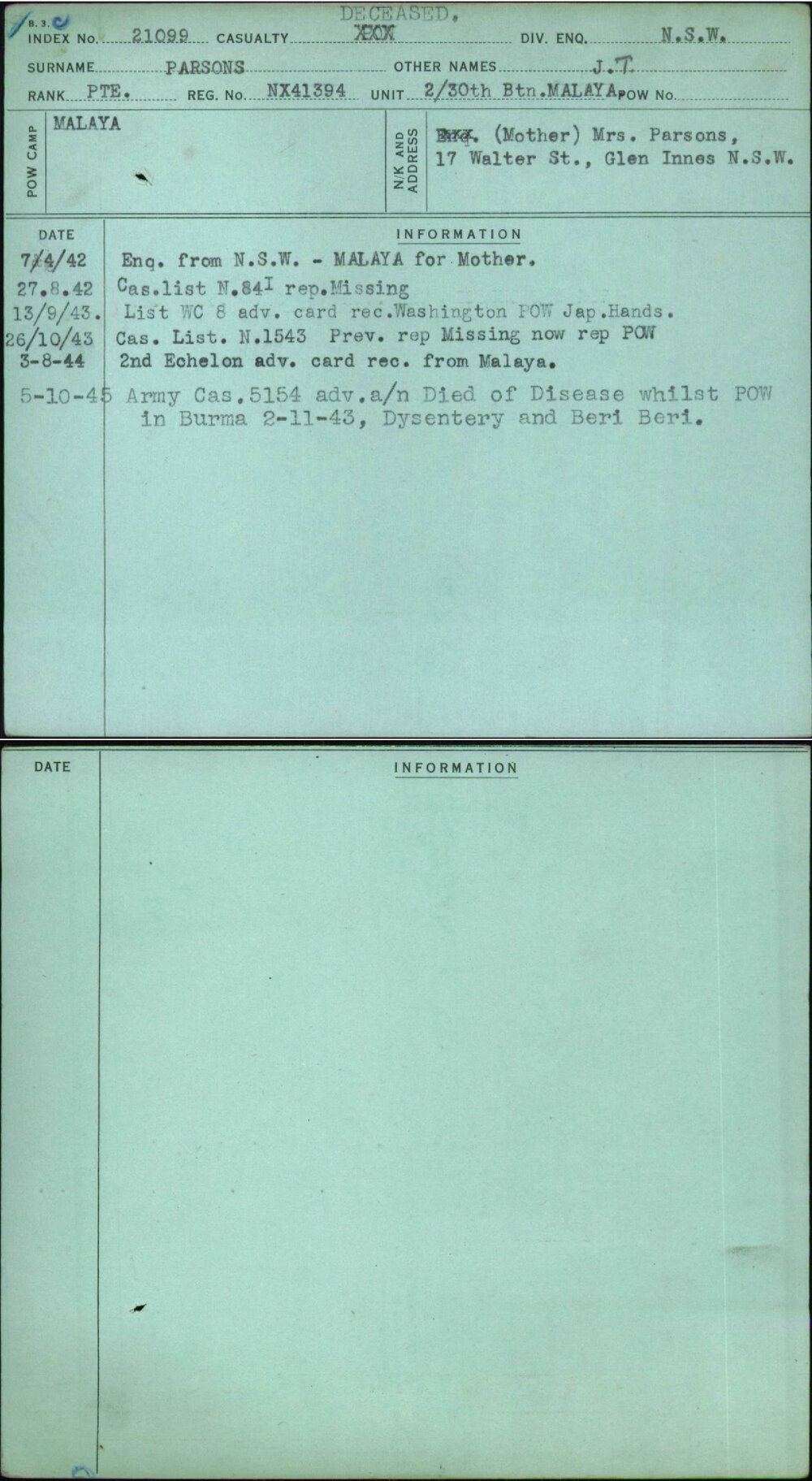 Parsons, J T, NX41394