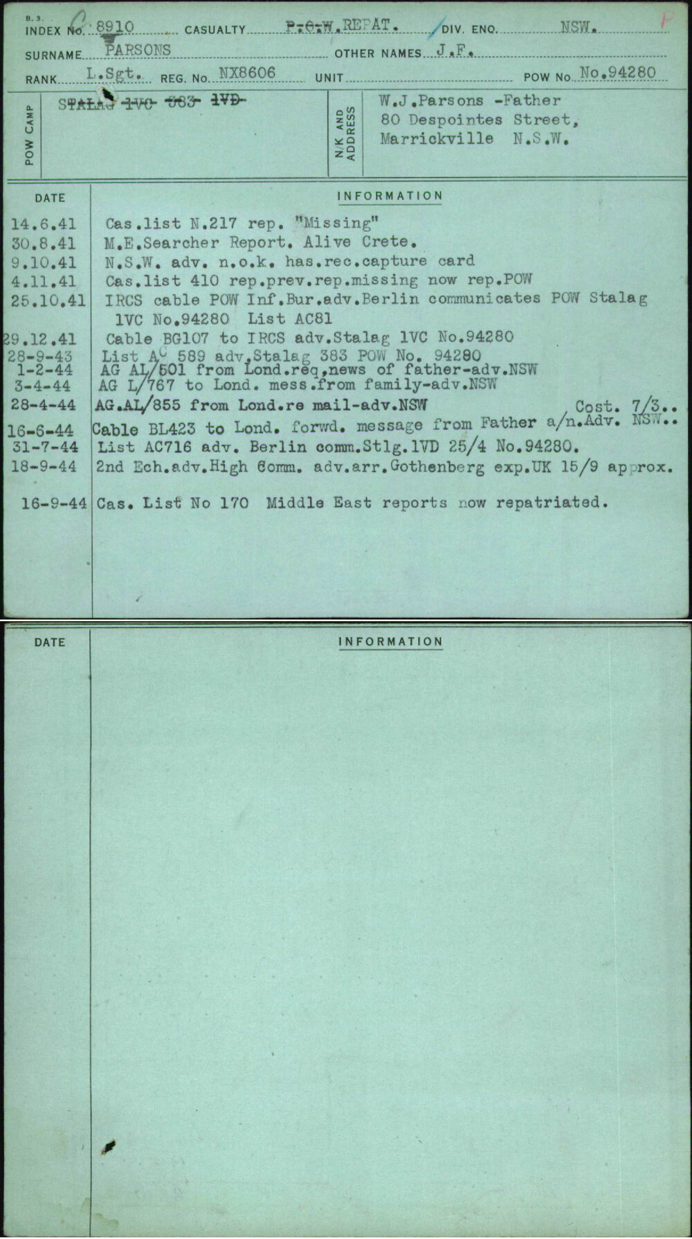 Parsons, J F, NX8606