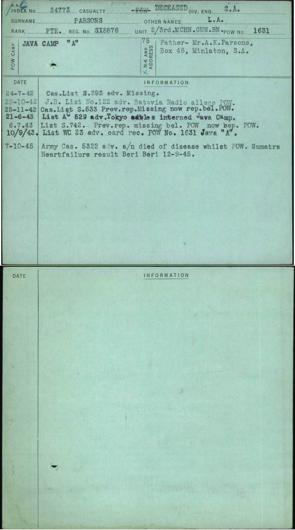 Parsons, L A, SX8876